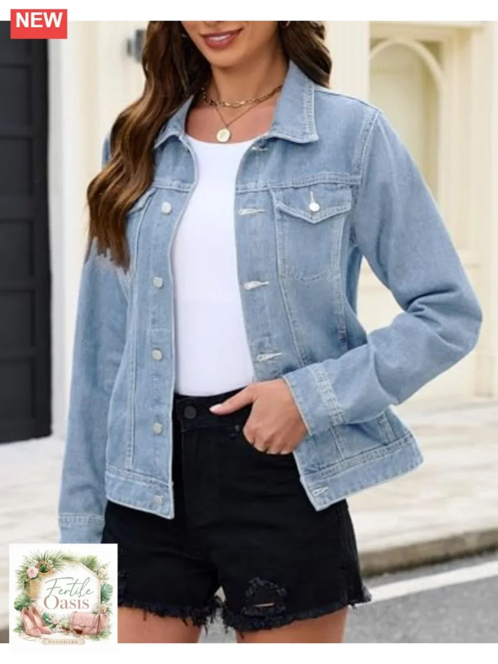 Women's Cropped Denim Jacket Fitted Trucker Casual Long Sleeve Stretch Jean